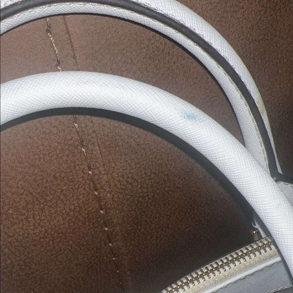 Michael Kors White and Tan Leather Satchel with Gold Hardware